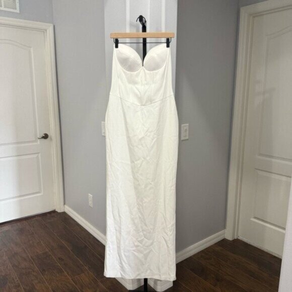 New Retrofete Luna Satin Strapless Maxi Corset Style Gown Dress White Size Large - Picture 2 of 9